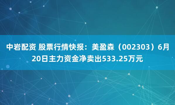 中岩配资 股票行情快报：美盈森（002303）6月20日主力资金净卖出533.25万元