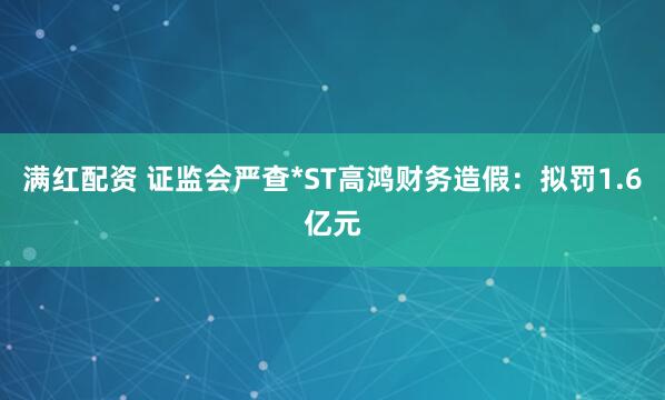 满红配资 证监会严查*ST高鸿财务造假：拟罚1.6亿元