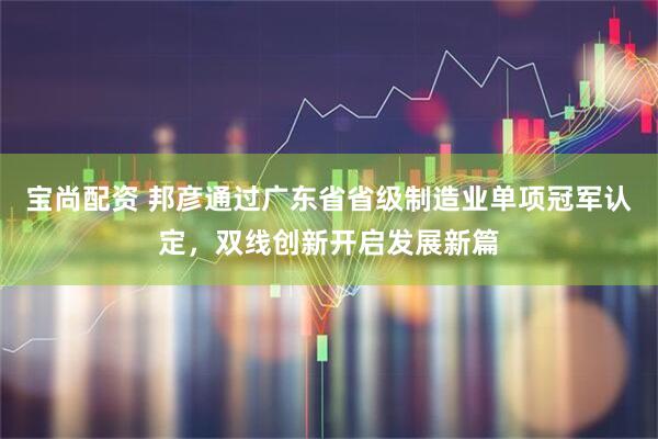 宝尚配资 邦彦通过广东省省级制造业单项冠军认定，双线创新开启发展新篇